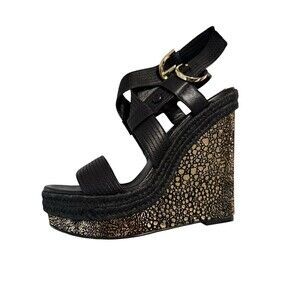 Donald J Pliner Michelle DMSX Alt Wedge Sandals Black Gold Platform Size 5